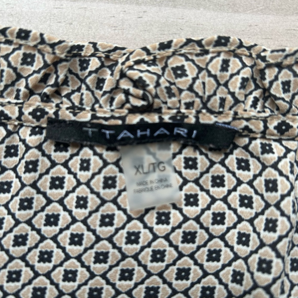 Tahari Black and Tan Patterned Top